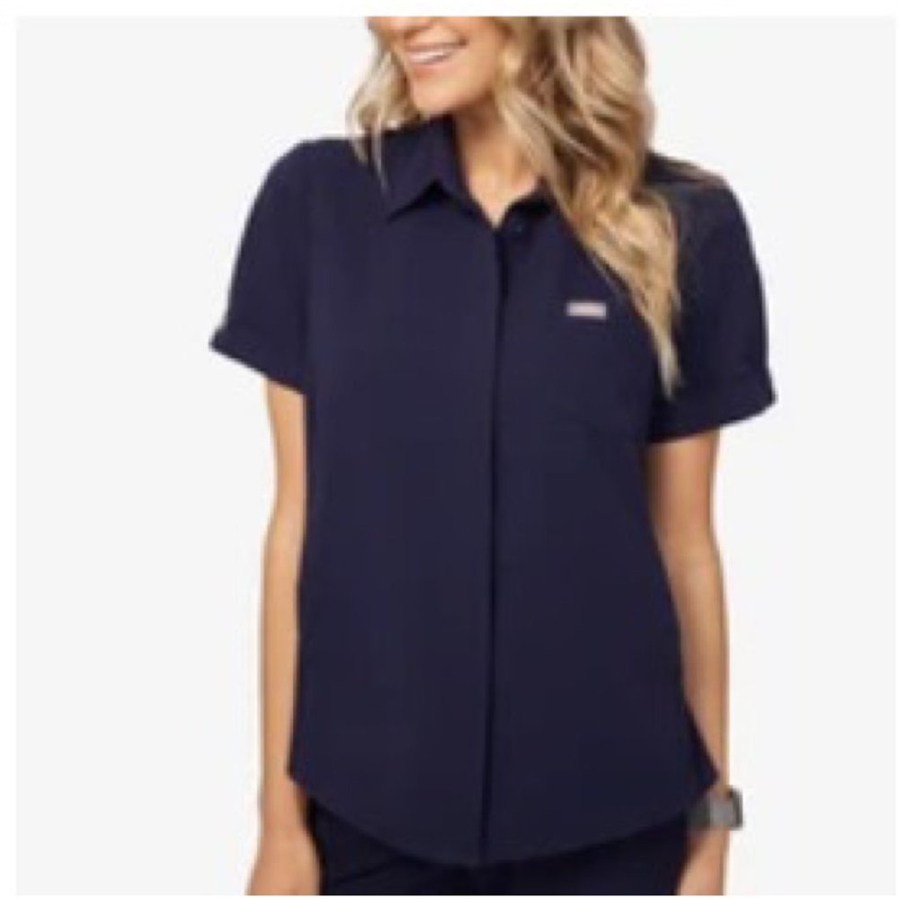 Navy Collared Scrub Top - FIGS